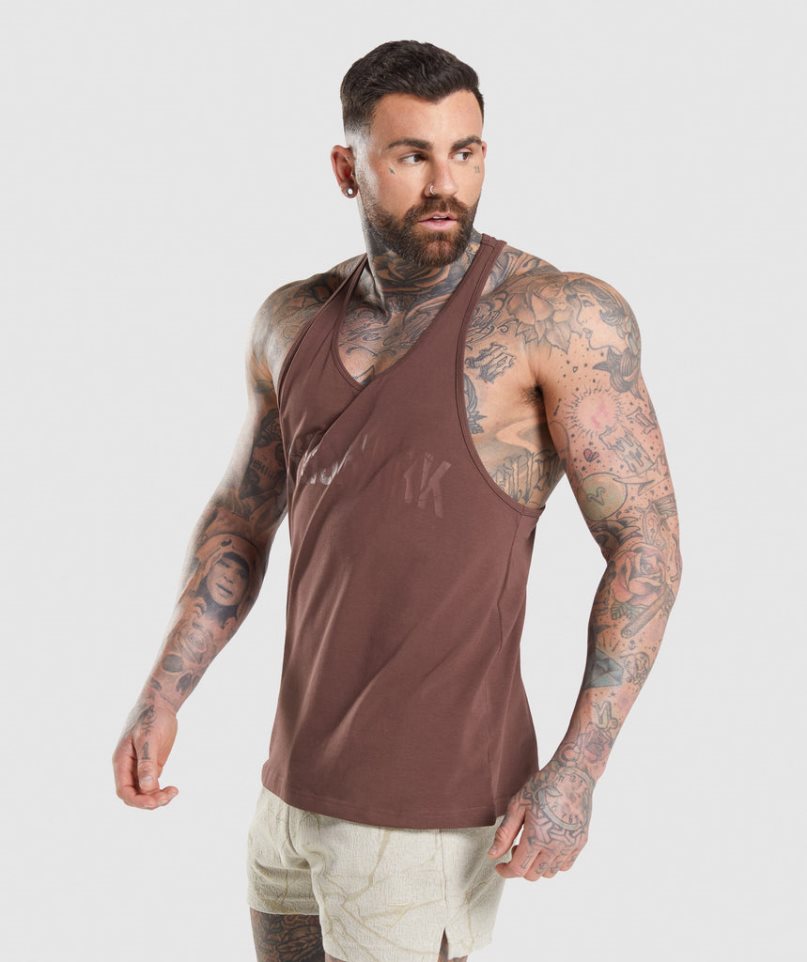 Men's Gymshark Power Stringer Tanks Brown | NZ 7WPKBH